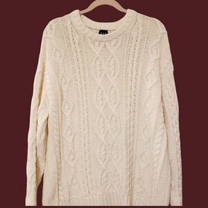 GAP White Knit Pullover Sweater NWOT Size L-XL Cotton Wool Blend Fall Boho Cozy